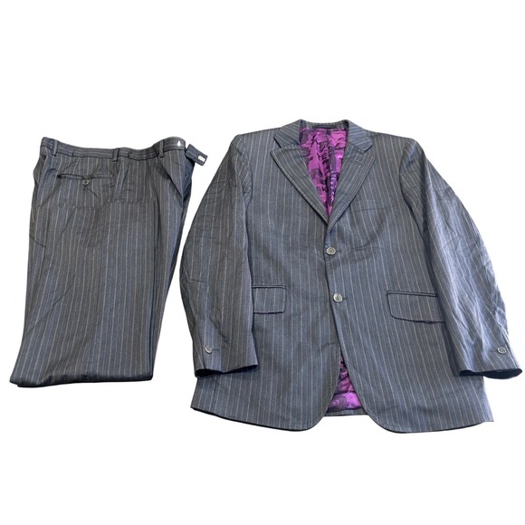 Ted Baker London Mens Pinstripe Suit 40S 34 Charcoal Grey 100% Wool 2 Piece